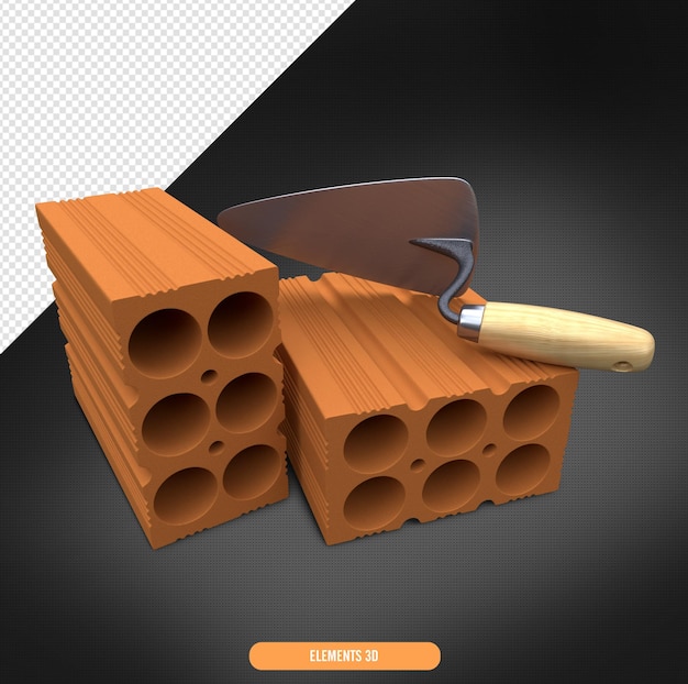 A picture of bricks with a shovel on it