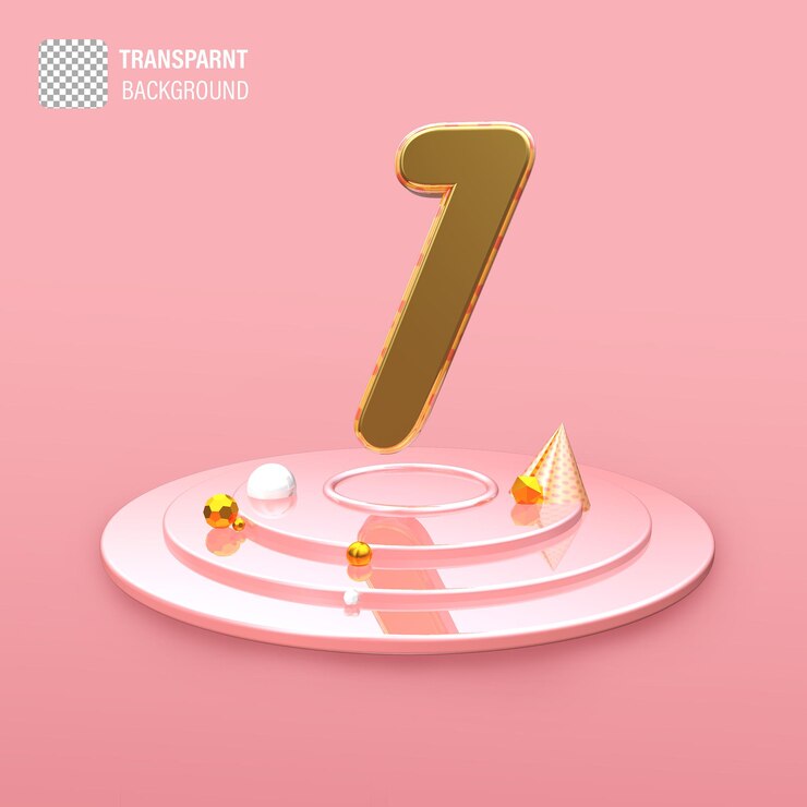 PSD a pink background with a number 7 and a gold base
