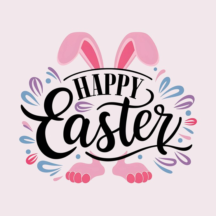 PSD a pink bunny with pink feet and pink sandals on it and says happy easter