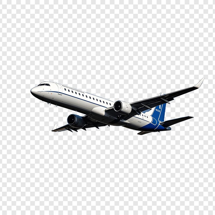 a plane is flying in the sky with a blue tail