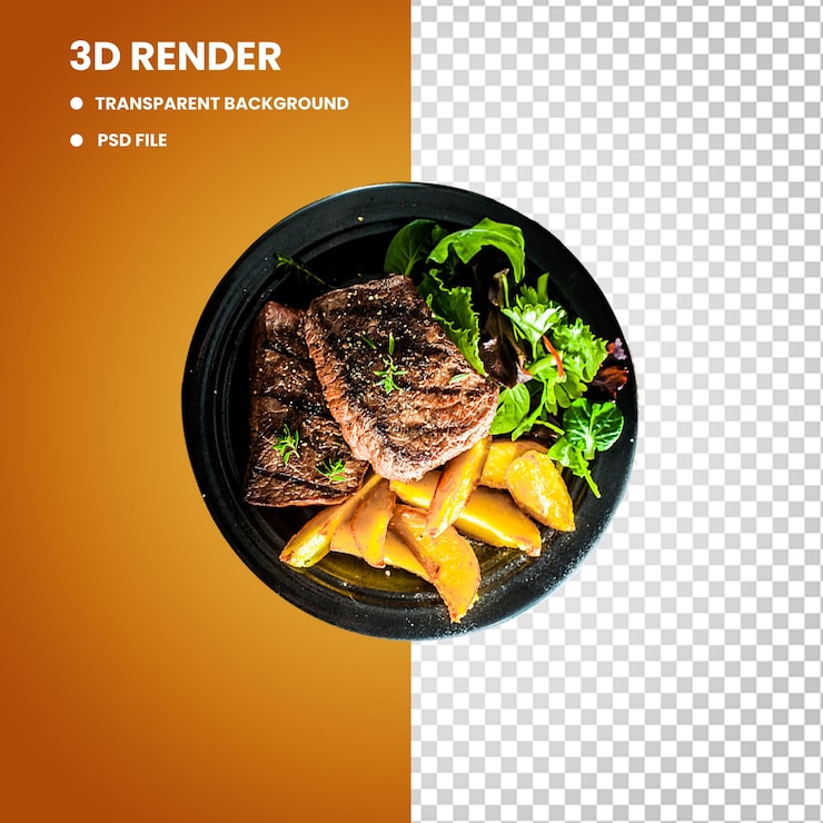 PSD a plate of food that says  3d  on it