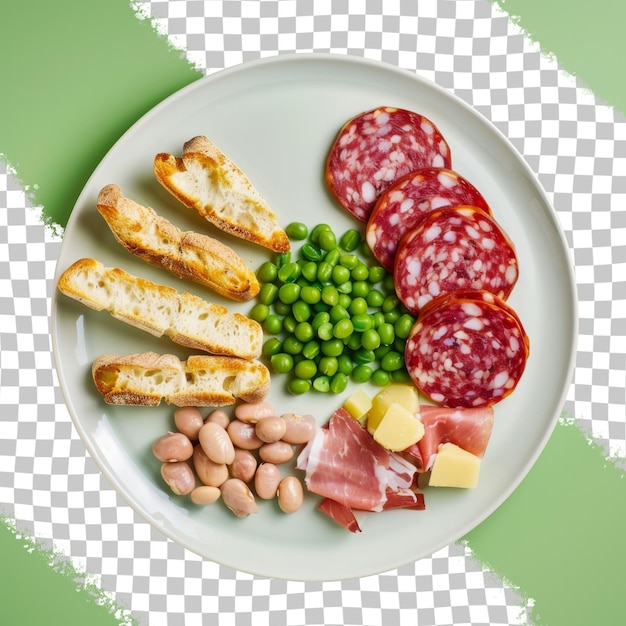 PSD a plate of food with meat cheese and vegetables