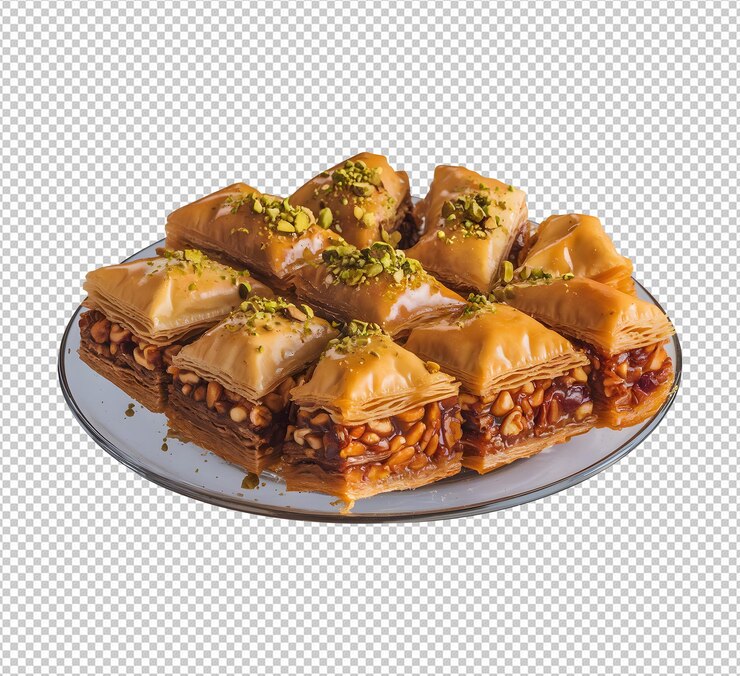A plate of Turkey Baklava on Transparent Background