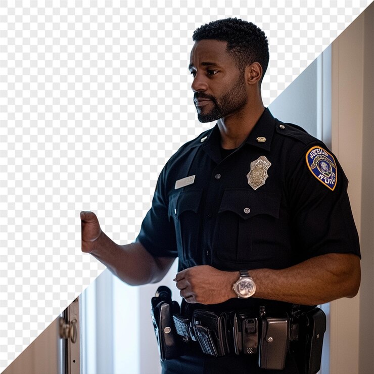 PSD a police officer in a uniform with the word police on it