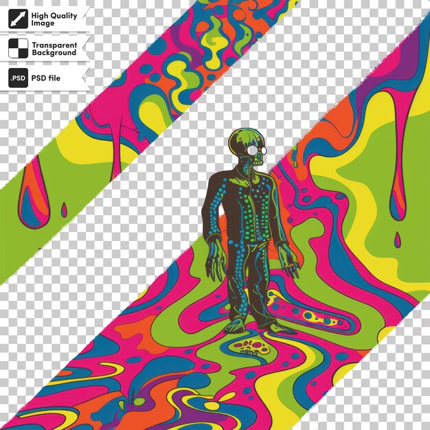 a poster for a robot with a colorful background and a man in a mask
