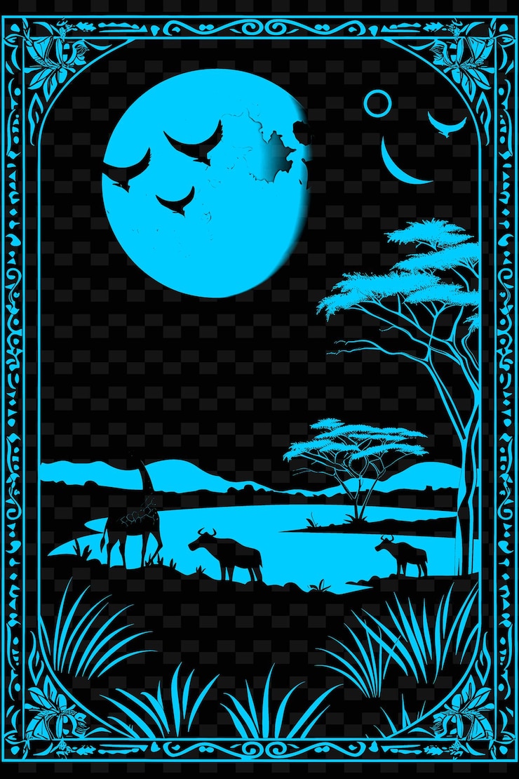 PSD a poster for a safari featuring deers and a moon