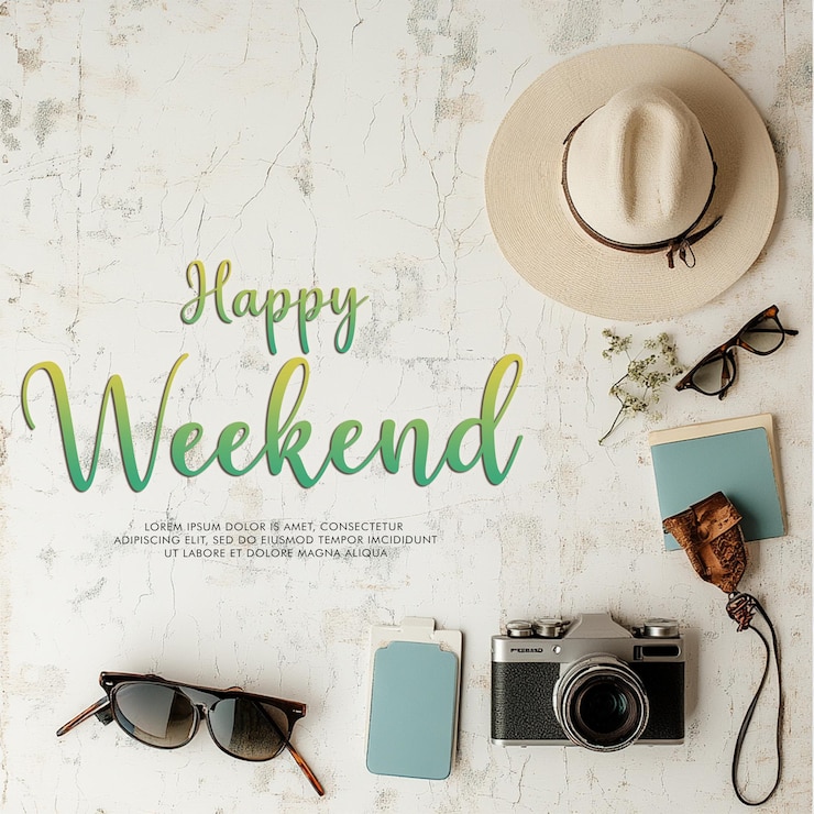 PSD a poster for a weekend weekend with a hat and sunglasses
