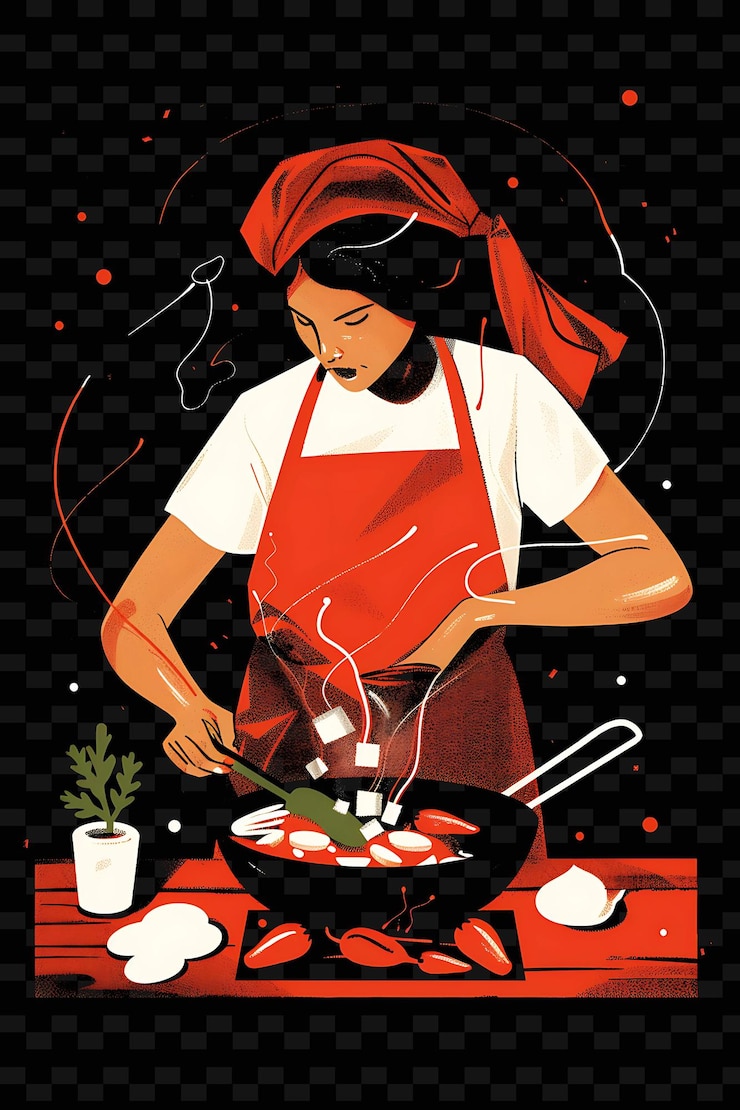 PSD a poster for a woman cooking in a frying pan