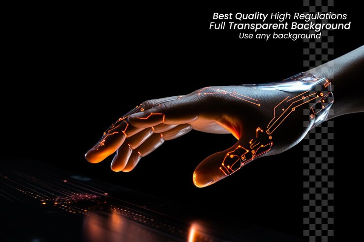 PSD a poster for best quality brand with a hand holding a laptop