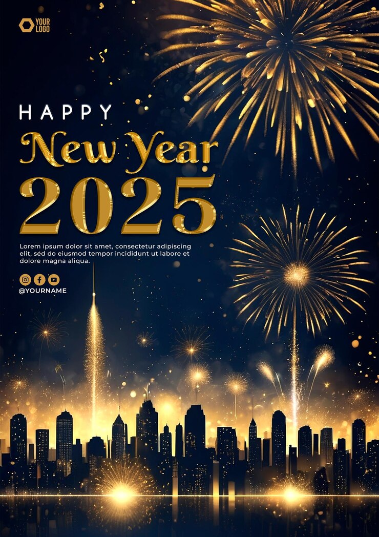 PSD a poster for happy new year with fireworks and star in the background
