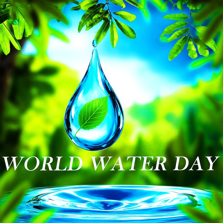 PSD a poster for world water day with a leaf in the background
