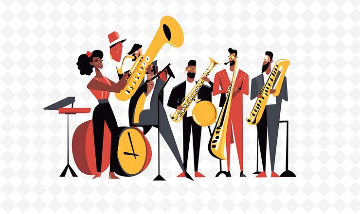PSD a poster of a band with a woman playing the saxophone