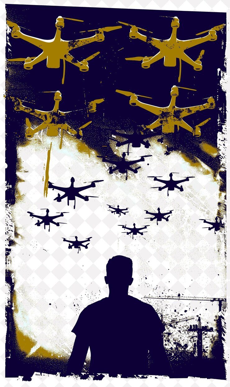 PSD a poster with a man and planes flying in the sky