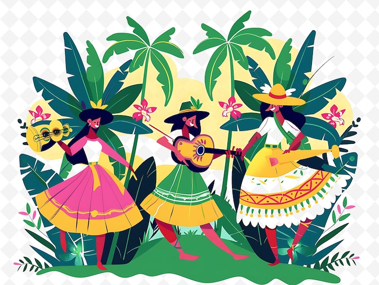 PSD a poster with a woman playing a flute and a man with a hat on