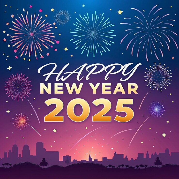 PSD a poster with fireworks and a picture of a city skyline