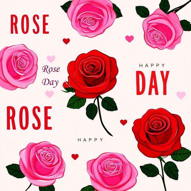 a poster with pink roses and hearts with the words rose day