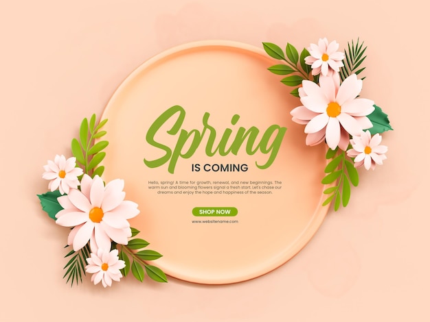 A primavera está chegando modelo de banner de design floral
