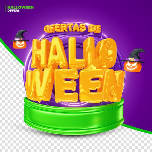 PSD a promoção de halloween oferece renderização em 3d de rótulo para composição