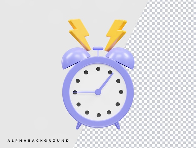A purple alarm clock with lightning and a white background.