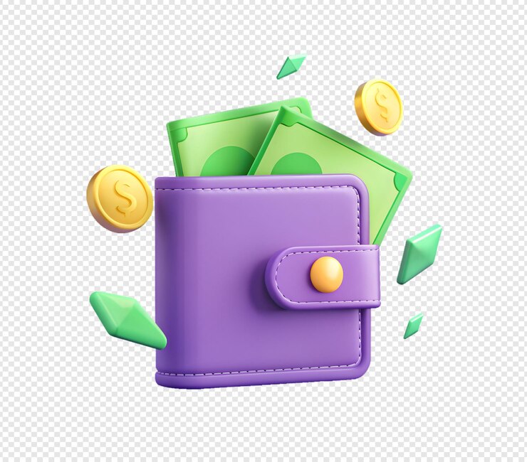 a purple wallet with a bunch of money in it