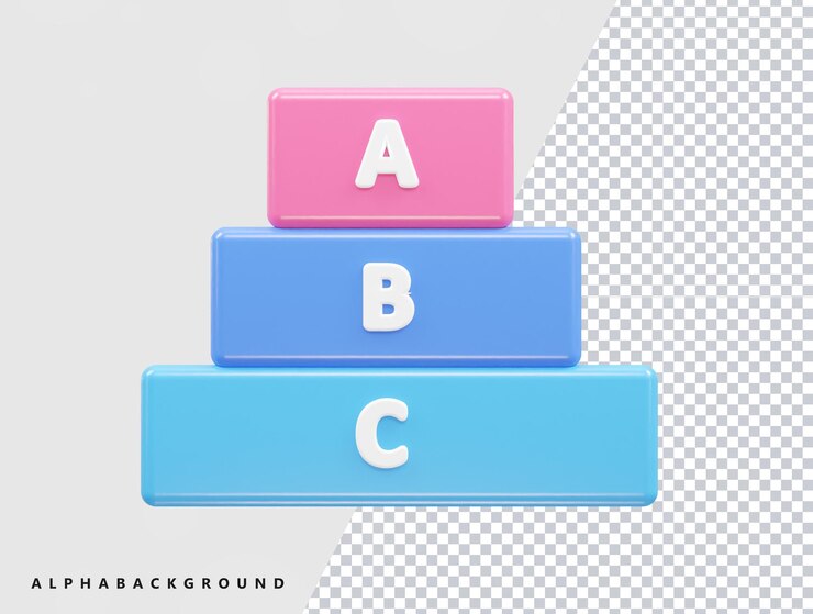 PSD a pyramid with the letters abc and a blue and pink background.