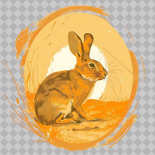 a rabbit in a circle with an orange background with a yellow circle in the middle