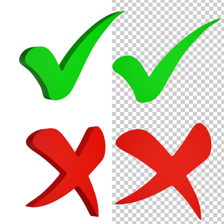 PSD a red and green cross and green ticks on a white background