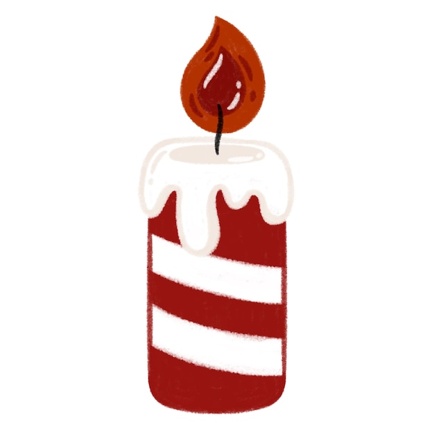 a red and white candle with a flaming flame