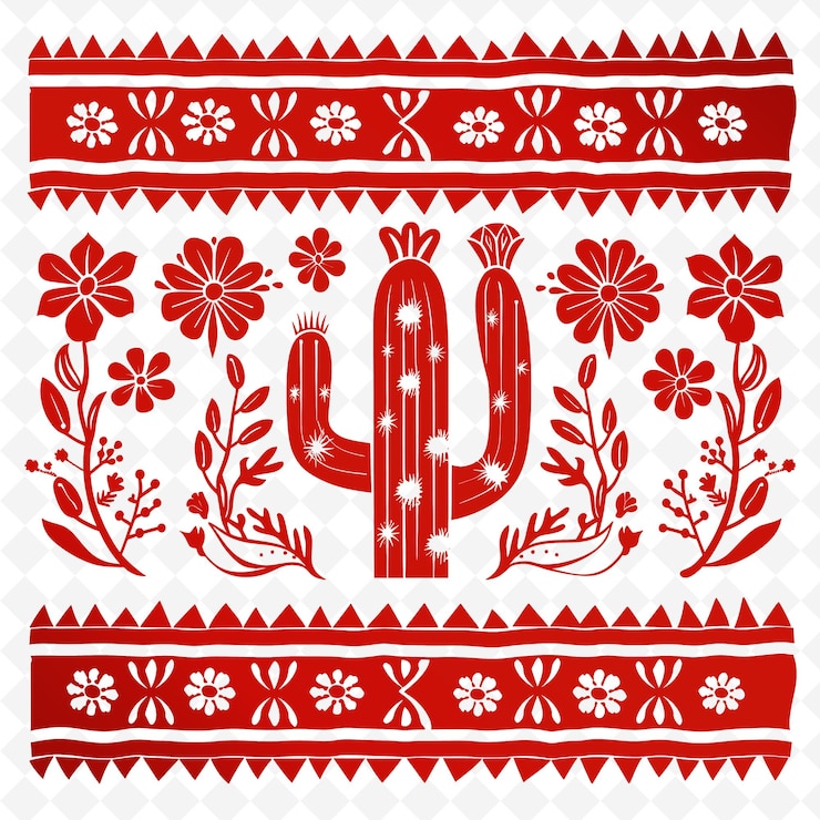 PSD a red and white design of a cactus and other flowers