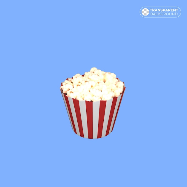 a red and white striped box of popcorn is shown with a blue background