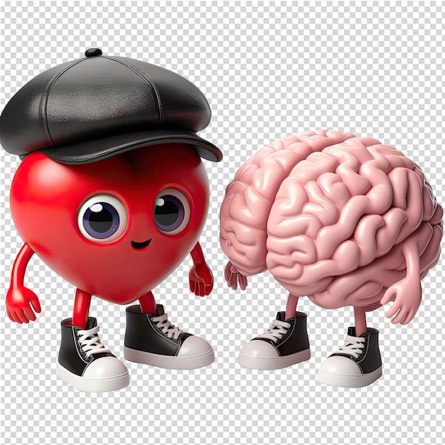 PSD a red brain with a black hat and a red brain