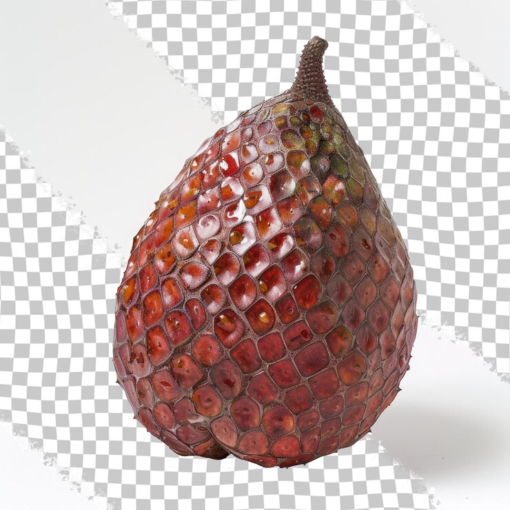 PSD a red fruit with a yellow speckled top sits on a checkered surface