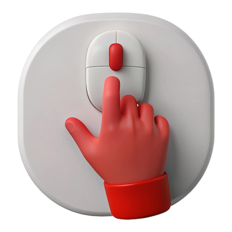 PSD a red hand with a finger pointing down on a white button