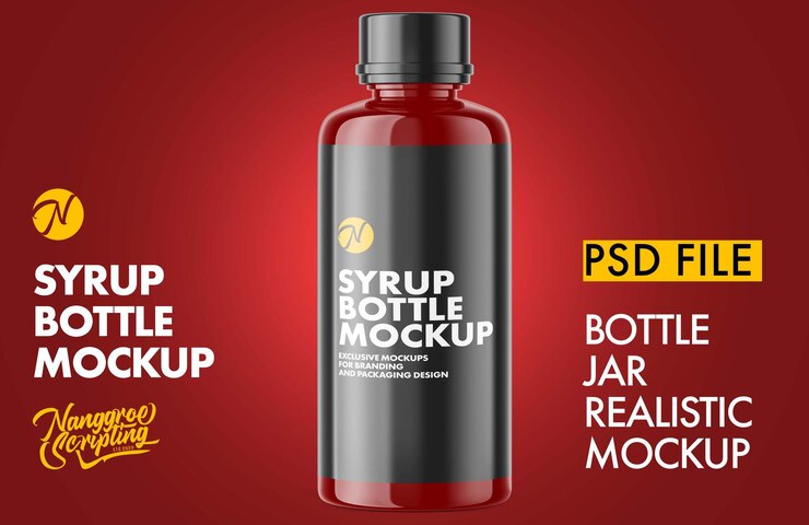 PSD a red poster for a bottle of syrup