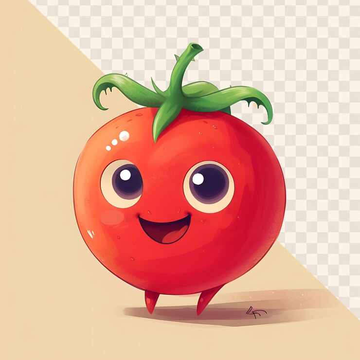 PSD a red tomato with a green leaf on its head