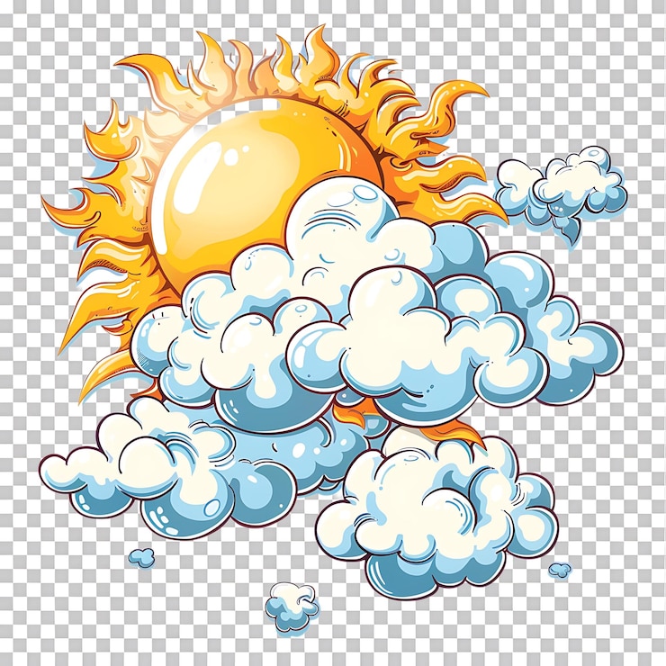 PSD a representação em estilo de desenho animado de um sol e nuvens fica sozinha