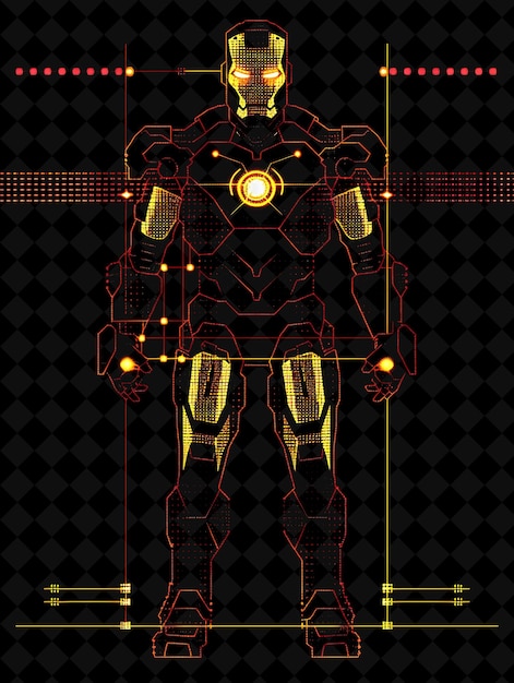 a robot with a red body and a gold line around it