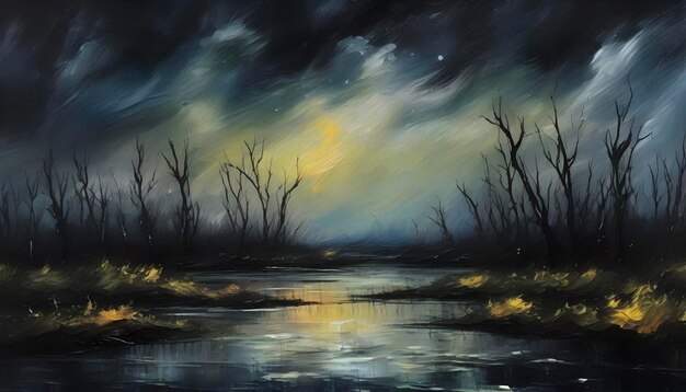 PSD a scary swamp landscape abstract art