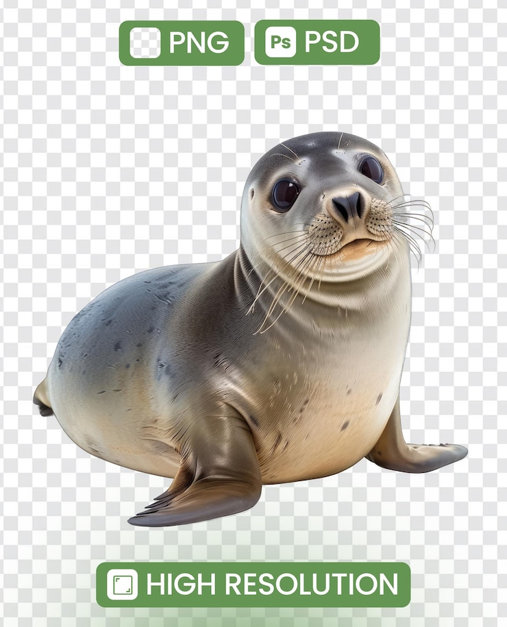 PSD a seal is sitting on a white background