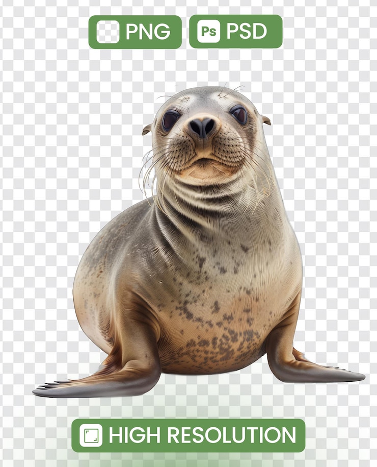 PSD a seal is standing on its hind legs and looking at the camera