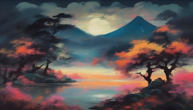 PSD a serene japanese natural landscape abstract art