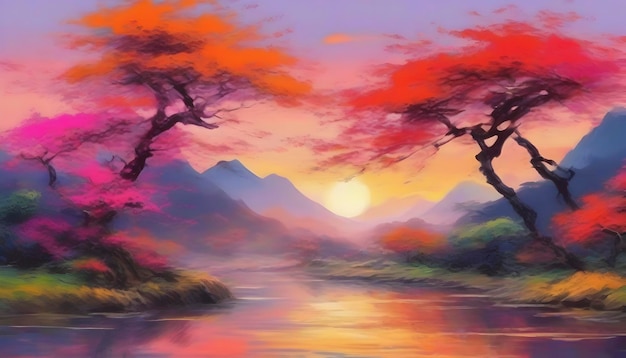 PSD a serene japanese natural landscape abstract art