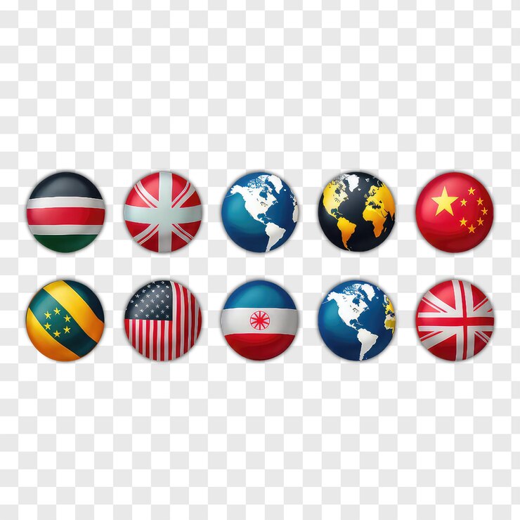 PSD a set of balls with the flags of countries on them