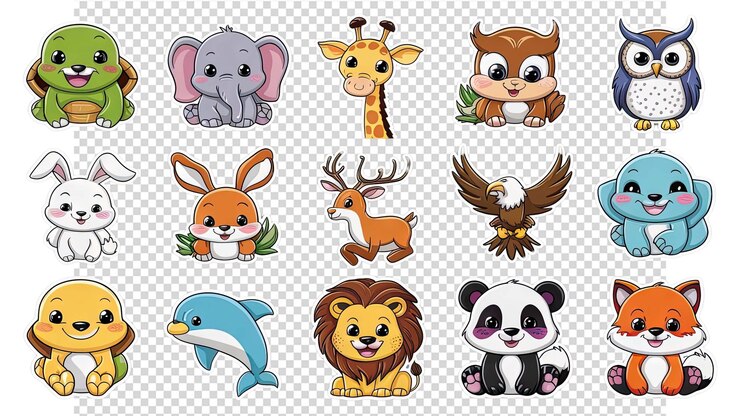 PSD a set of cartoon animals for kids with different animals on their backs