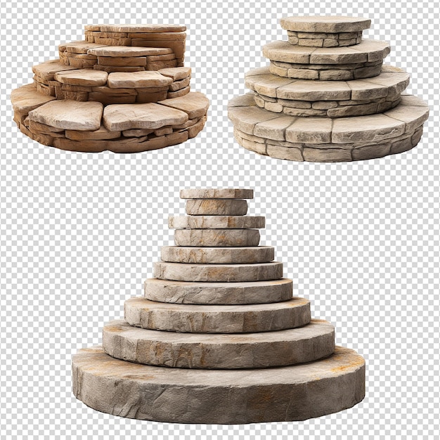 PSD a set of circular stone steps isolated on transparent background