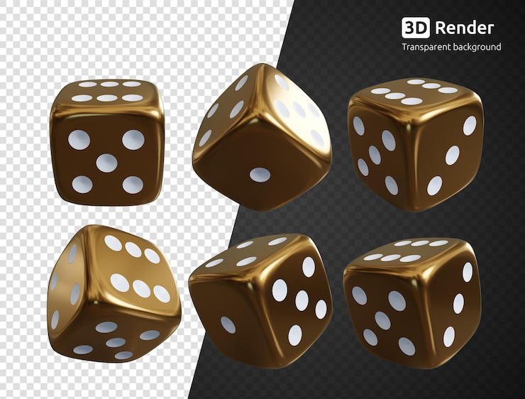 PSD a set of golden dice 3d render isolated