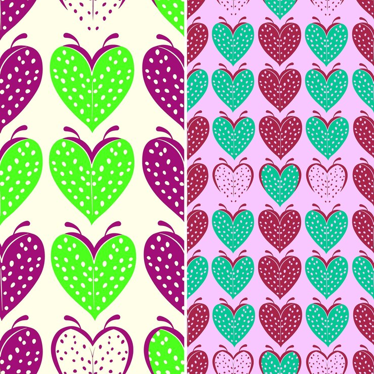 PSD a set of hearts with a green heart on the pink background