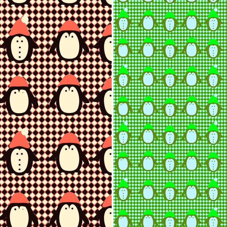 PSD a set of seamless patterns with penguins
