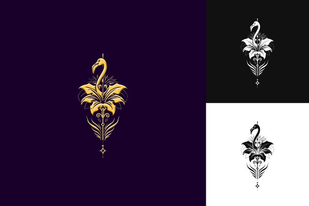 a set of three different designs with a swan on the left