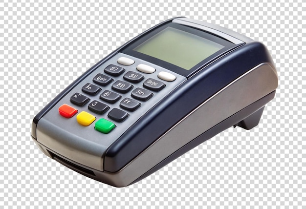 a silver and black cash register with a colorful button